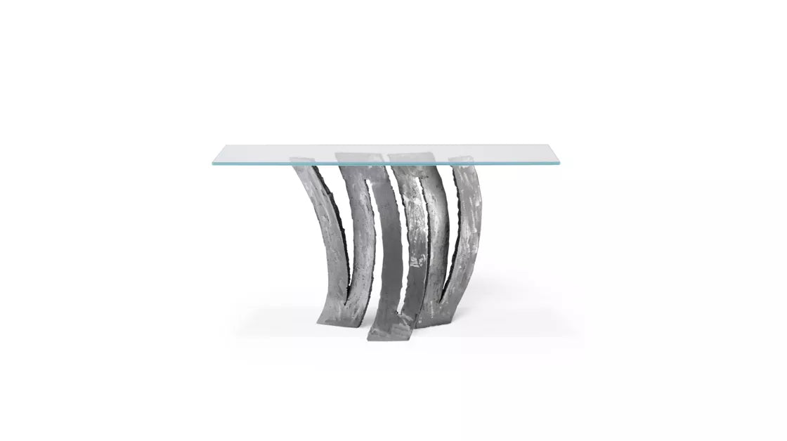 fleur de fer | console - sanded silver finish