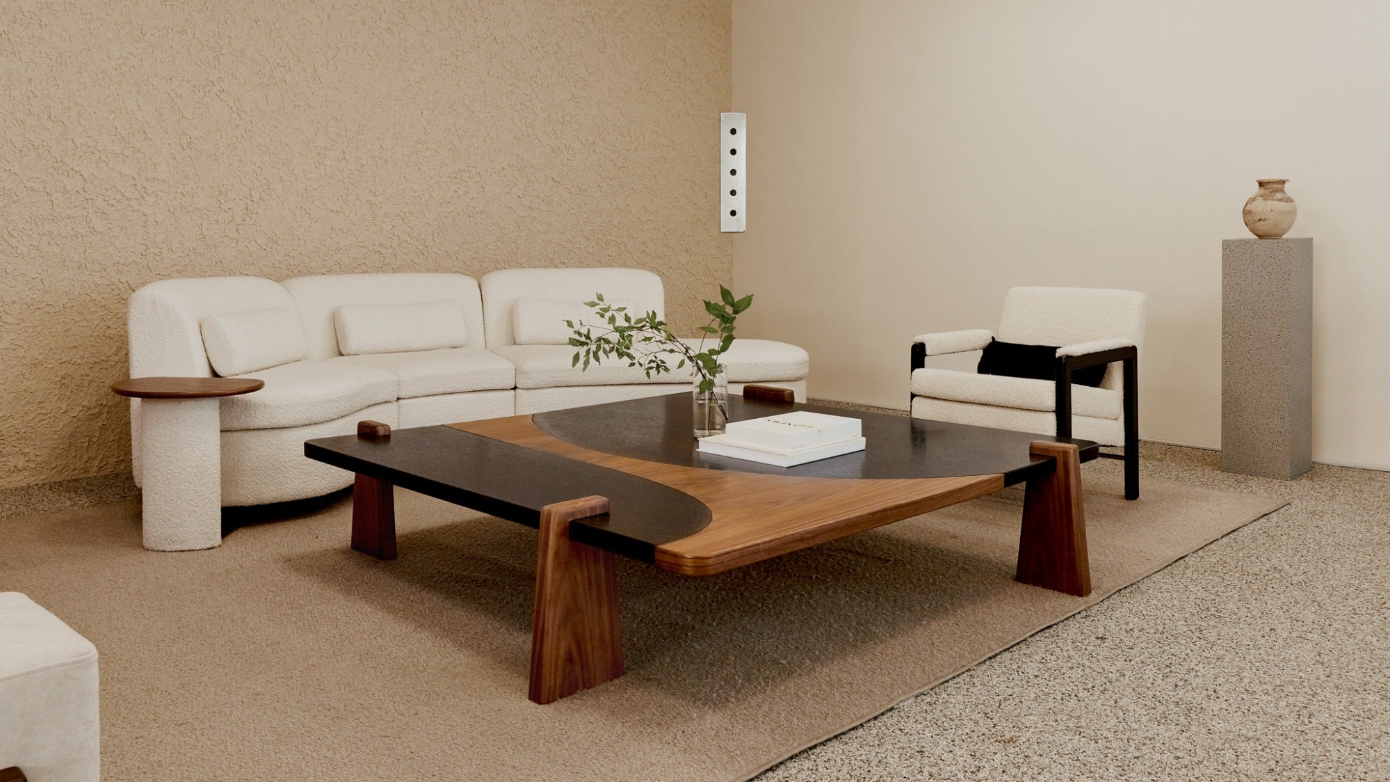 Black Stone and Wood Tea Table