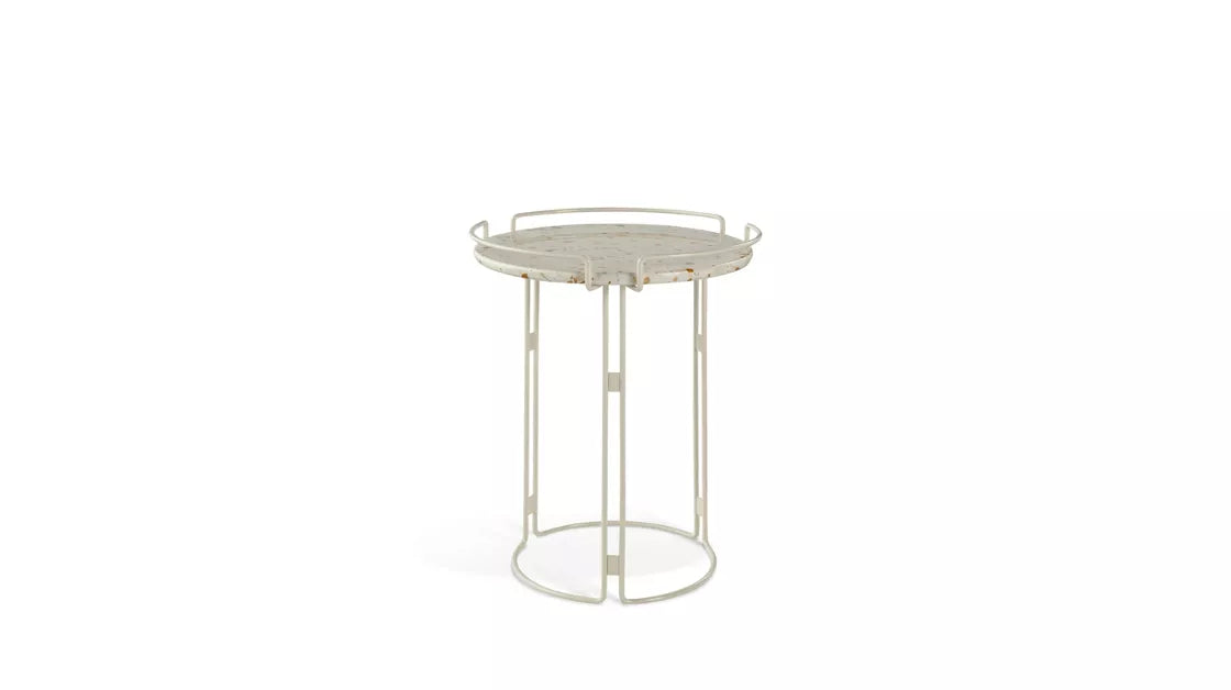 bijou | Pedestal table - lacquered - matte white cracked Terrazzo Marble
