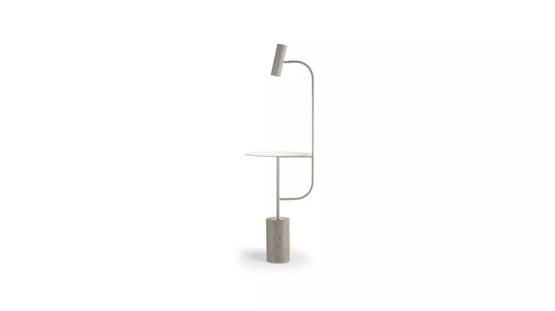 pasteur | Pedestal table in Carrara marble and white steel.