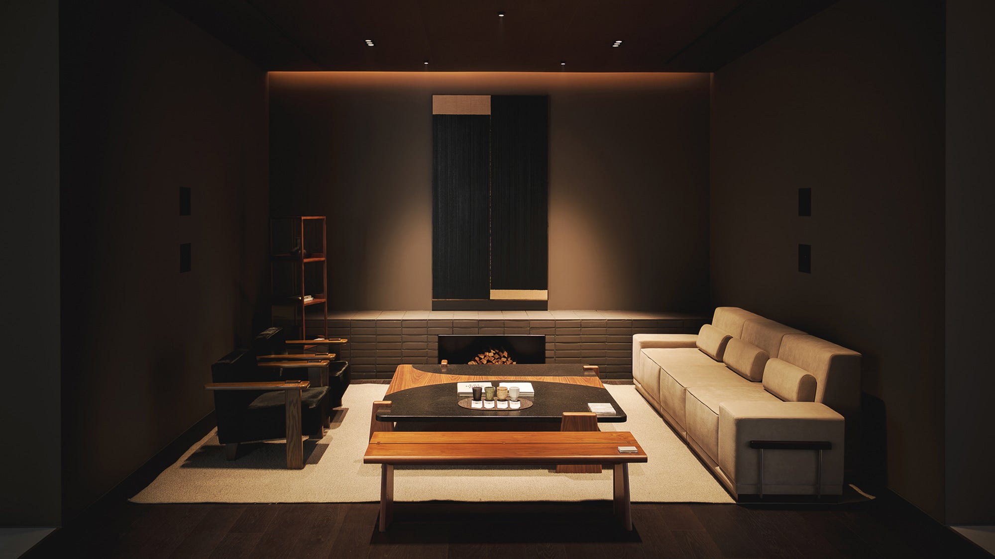 Black Stone and Wood Tea Table