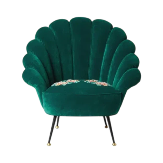 velvet armchair with embroidered flowers - view 1