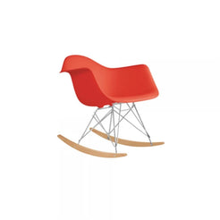 Eames Molded Plastic Armchair, Rocker Base (Red orange / Natural maple) - view 1