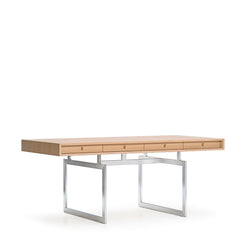 Office desk Natural oak-Stainless steel - view 1