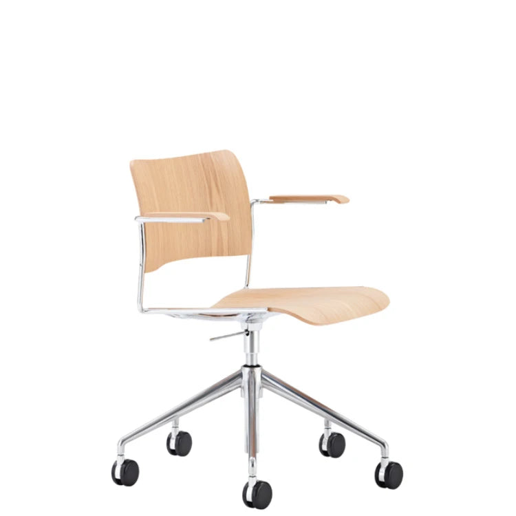 40/4 Swivel Arm Chair Oak Veneer Chrome Castors Side Chair - view 1
