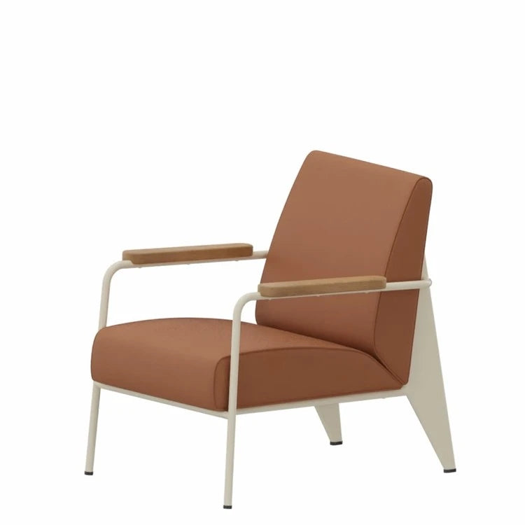 Fauteuil De Salon Leather Premium Cognac Natural Oak Ecru Armchair - view 1