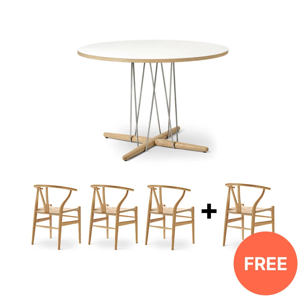 E020 Dining Table + CH24 Beech-Oiled Chair - view 1
