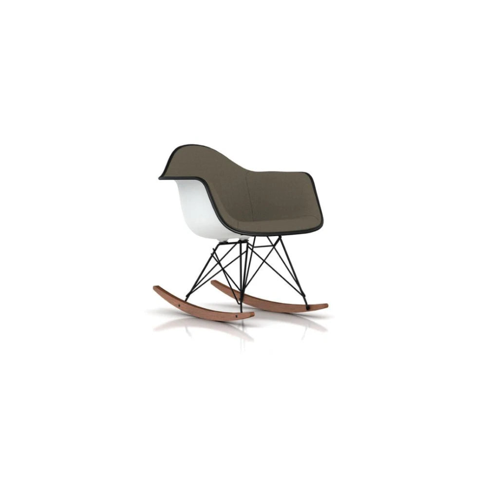 Eames Upholstered Molded Plastic Armchair, Rocker Base - White Shell, Grey Fabric - view 1