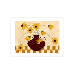 Frankie Penwill Sunflowers in Burgundy Vase White Aluminum Frame 500 x 700 - view 1