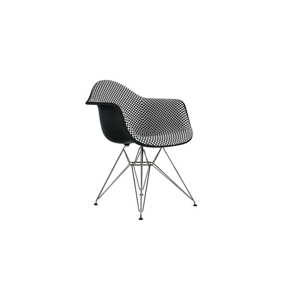 Eames Upholstered Molded Plastic Armchair (Checker Black/White) - view 1