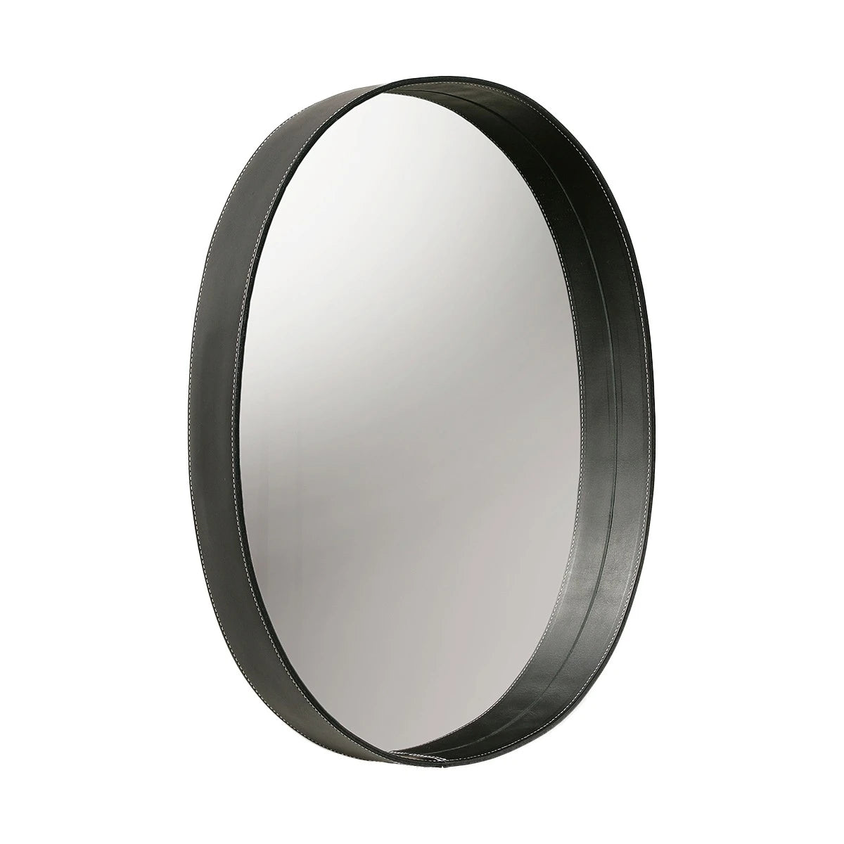 Oval Mirror Black Leather - view 1