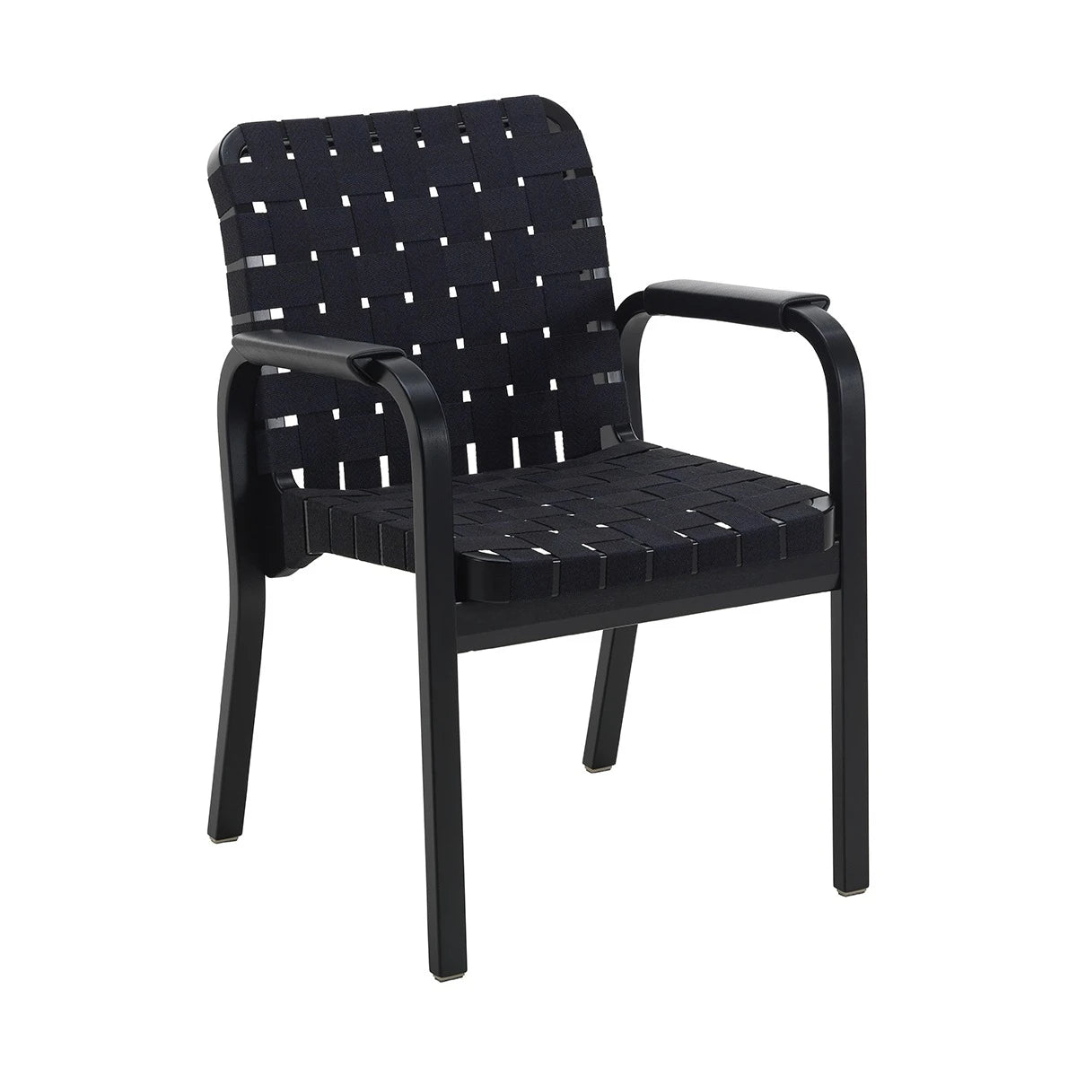 Armchair 45 Black Lacquered Natural Linen Webbing Black-Dark Blue Armrests with Leather Flat Wrap - view 1