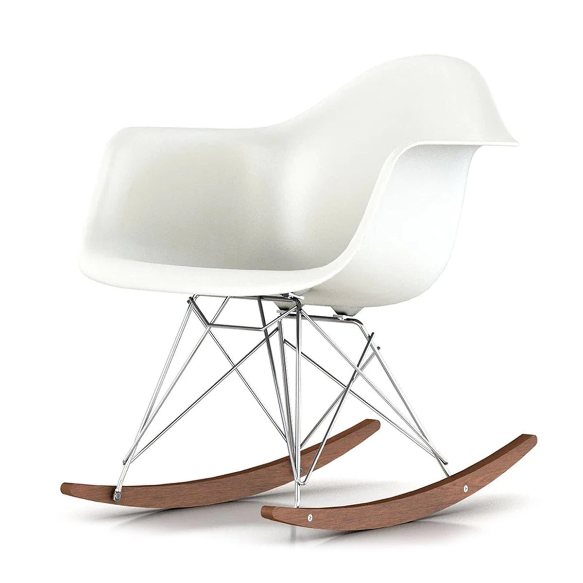 Eames Molded Plastic Armchair with Chrome Rocker Base White-Chrome-Walnut (RAR) - view 1