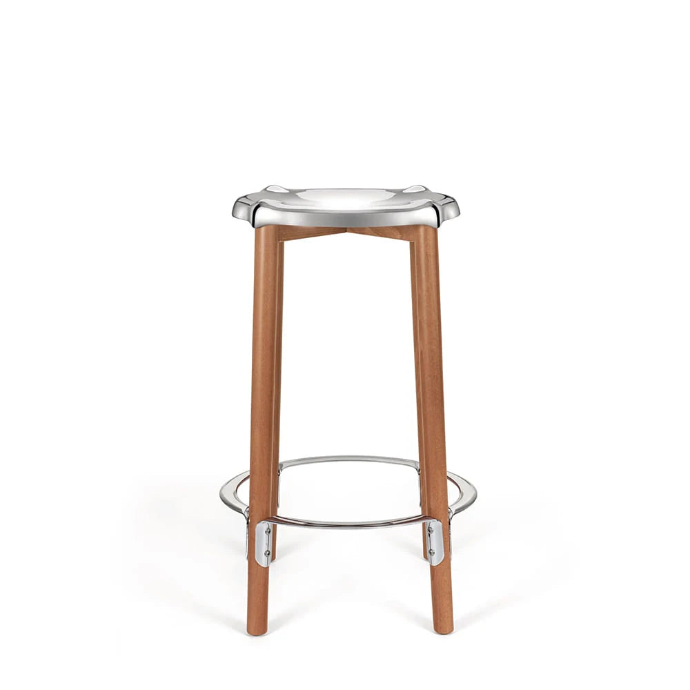 Puel Mirror Steel/Brown High Stool - view 1