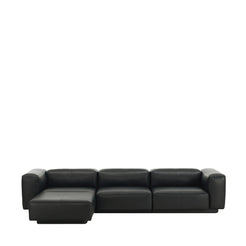 soft modular sofa 3-seater with Chaise Longue leather20 nero - view 1