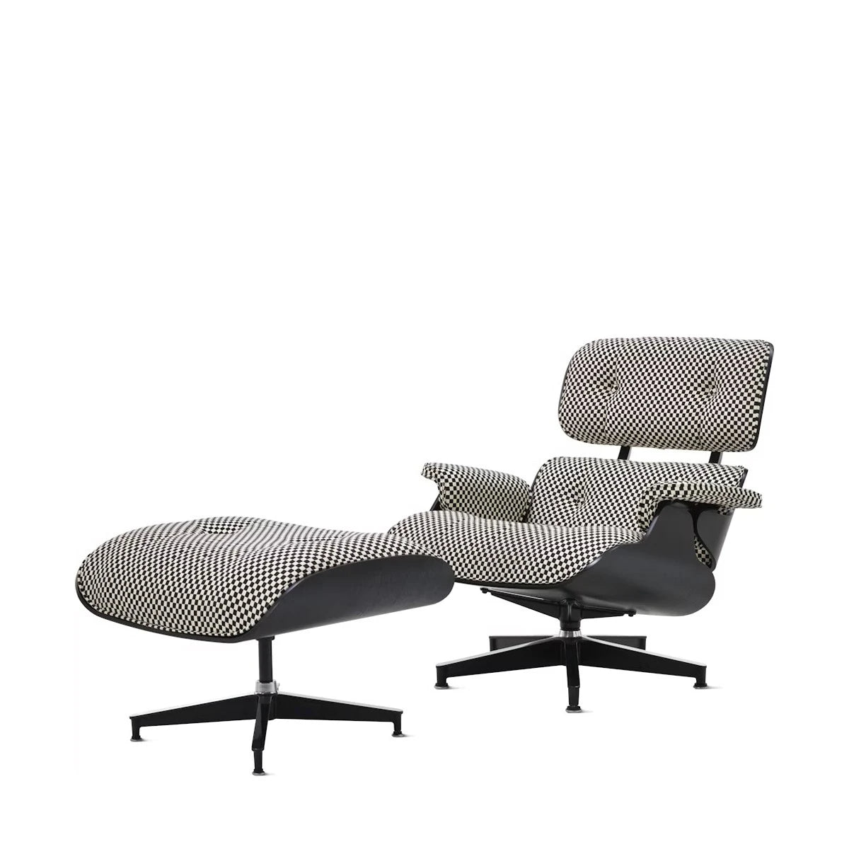Eames Lounge Chair & Ottoman Tall Ebony-Checker Black & White - view 1