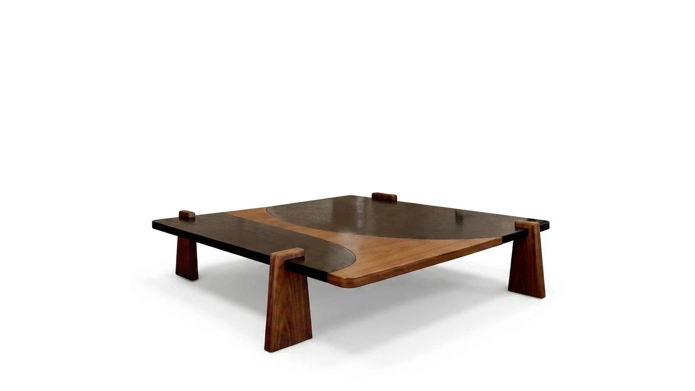 Black Stone and Wood Tea Table - view 1