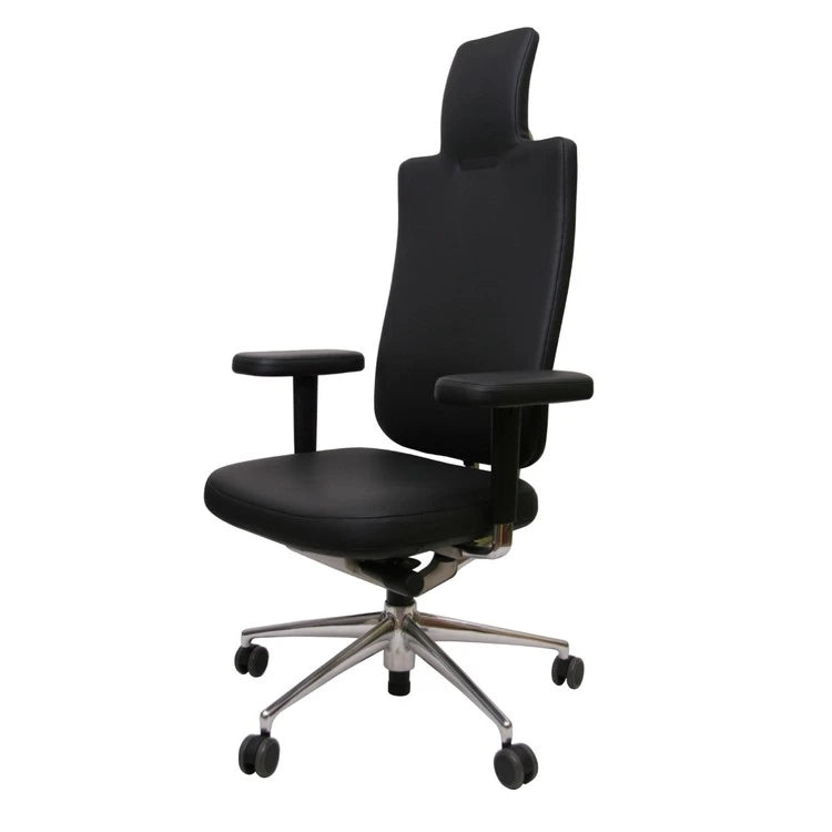 Headline Chair Leather Black Polished Aluminium Base Office Chair - view 1