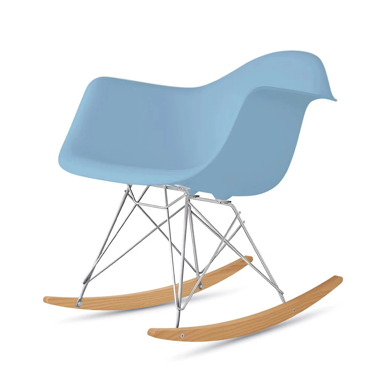 Eames Molded Plastic Armchair with Chrome Rocker Base Pale Blue-Chrome-Maple (RAR) - view 1