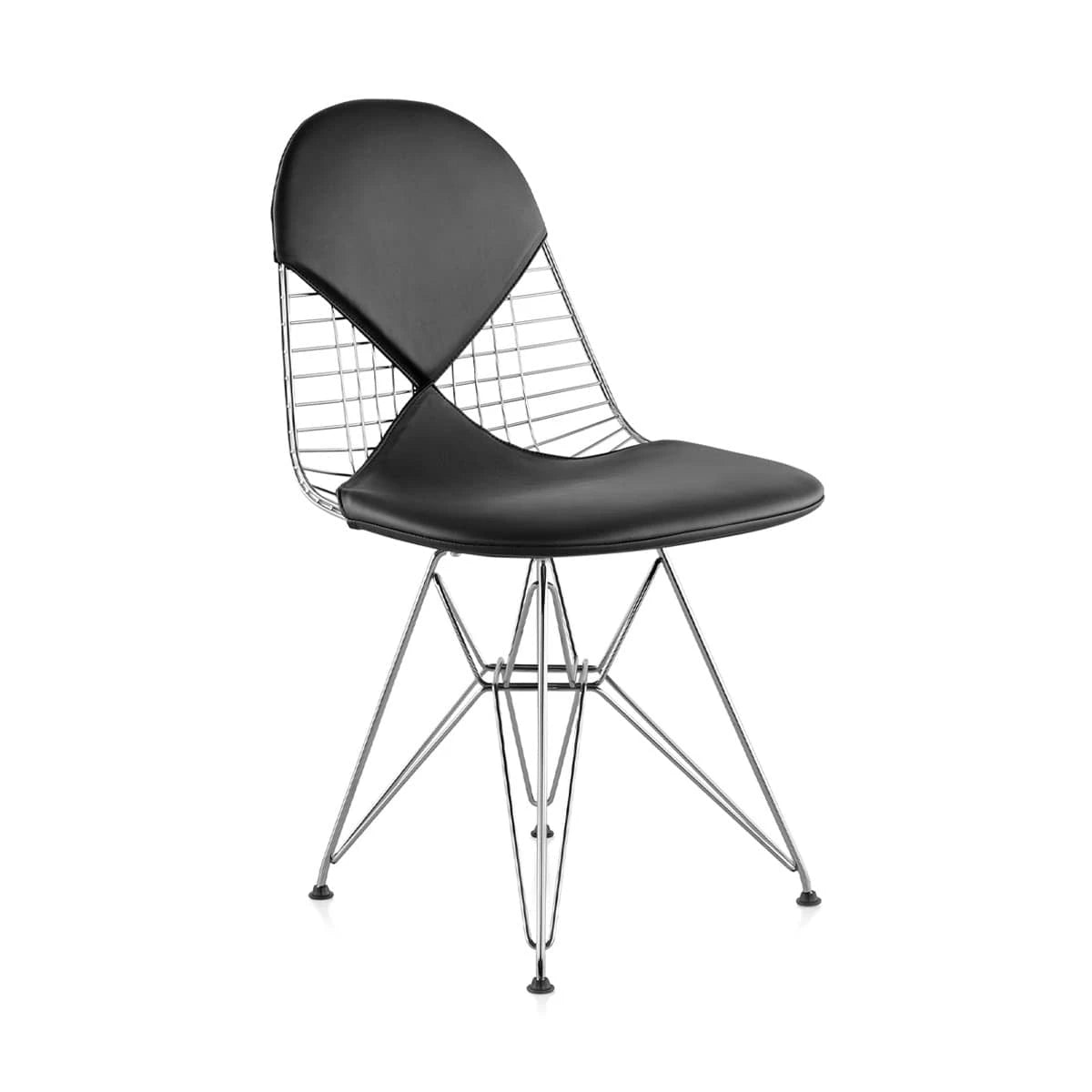 Eames Wire Chair With Bikini Black Leather-Chrome Base - view 1
