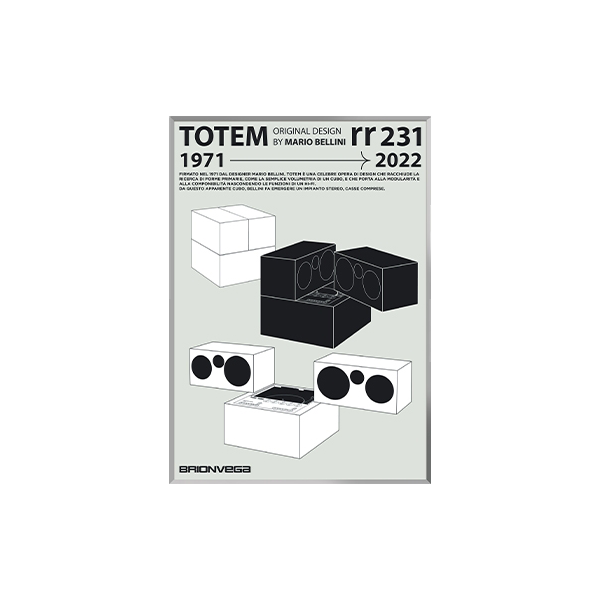 BRIONVEGA Totem RR-231 Poster White A1 - Silver Frame - view 1