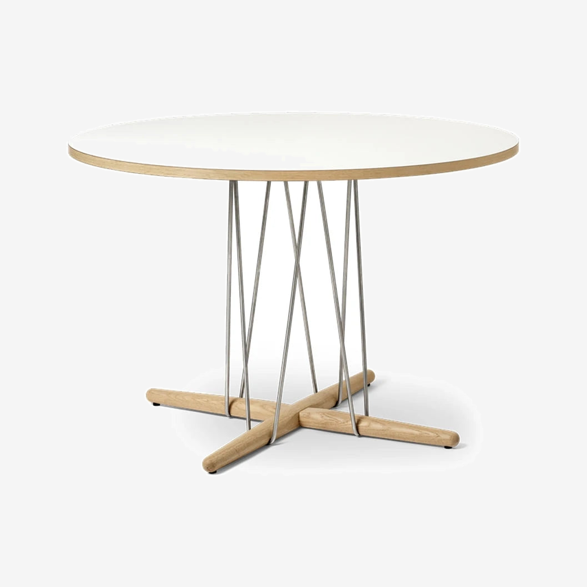 E020 Laminate Oak Oil Stainless Steel White Dining Table