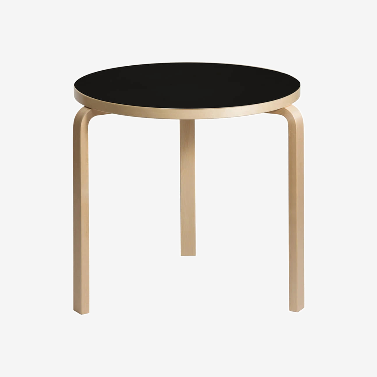 Aalto Table 90B Ø75 Black Linoleum-Birch