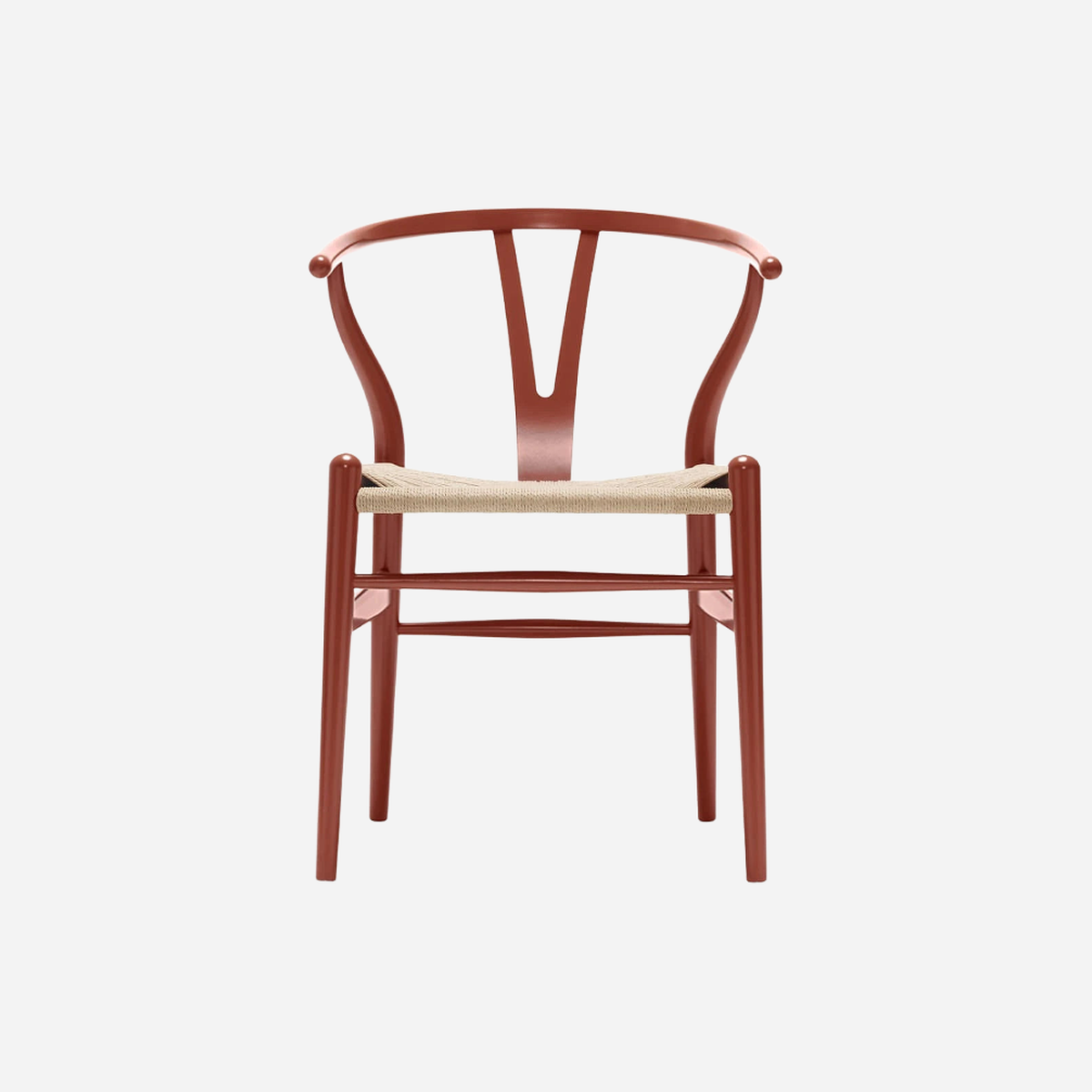 CH24 Wishbone Chair Beech Soft Paint Red Brown Natural Paper Cord