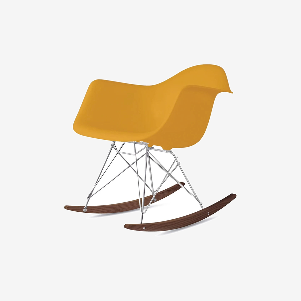 Eames Molded Plastic Armchair with Chrome Rocker Base Deep Yellow-Chrome-Walnut (RAR)
