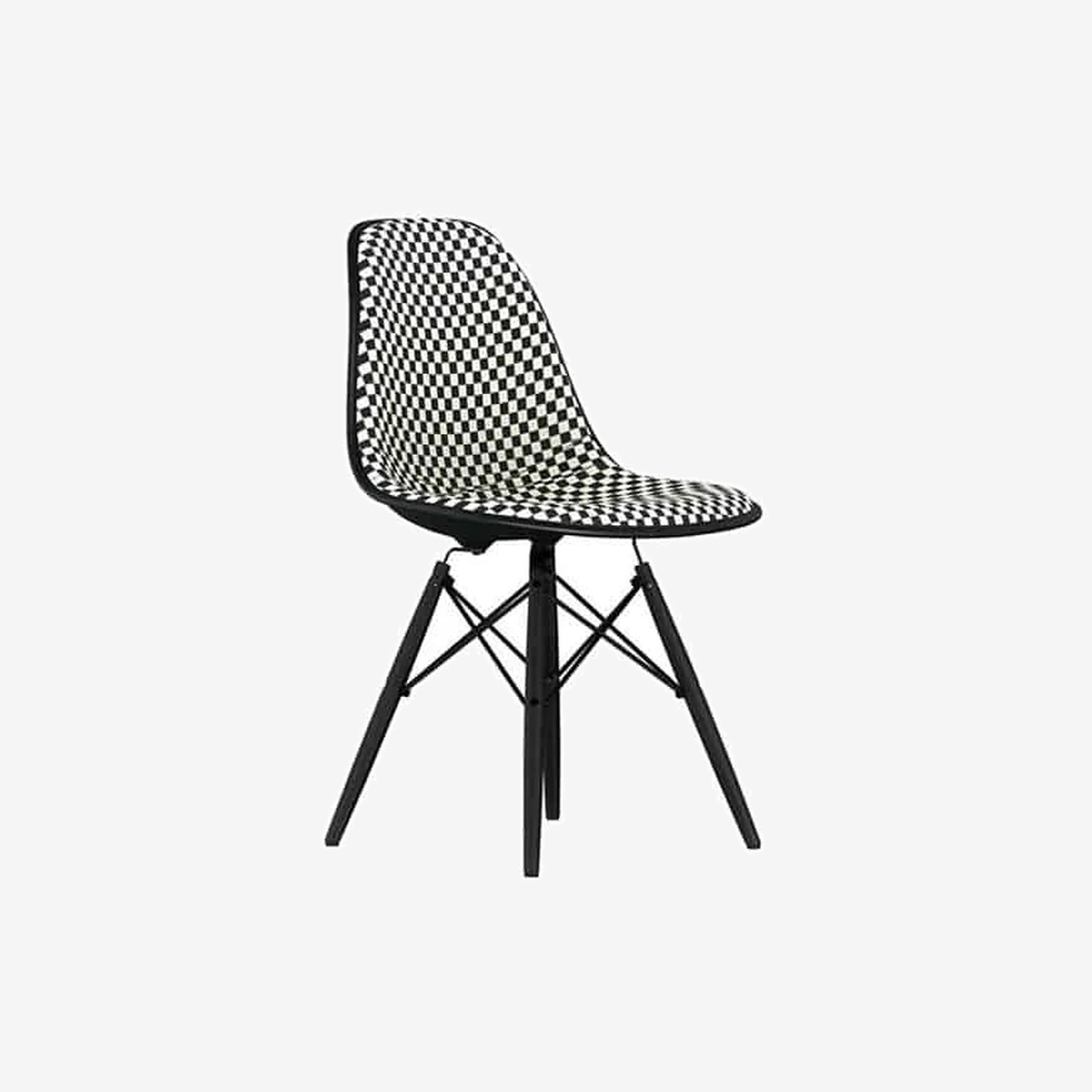Eames Plastic Chair, Dowel Base (Checker Black/White)
