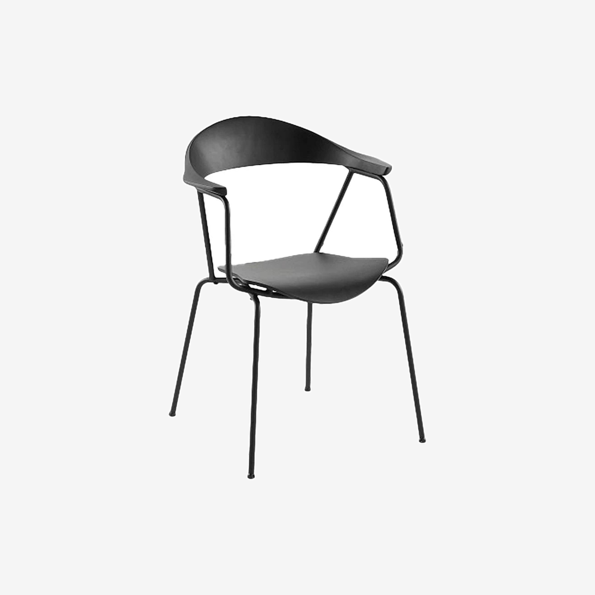 Piun All Black Wooden Steel Minimal Chair