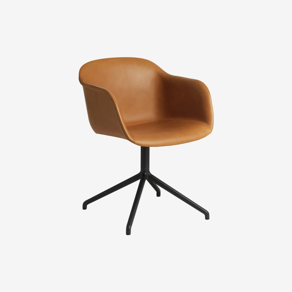 Fiber Armchair Swivel with Return - Cognac/Black