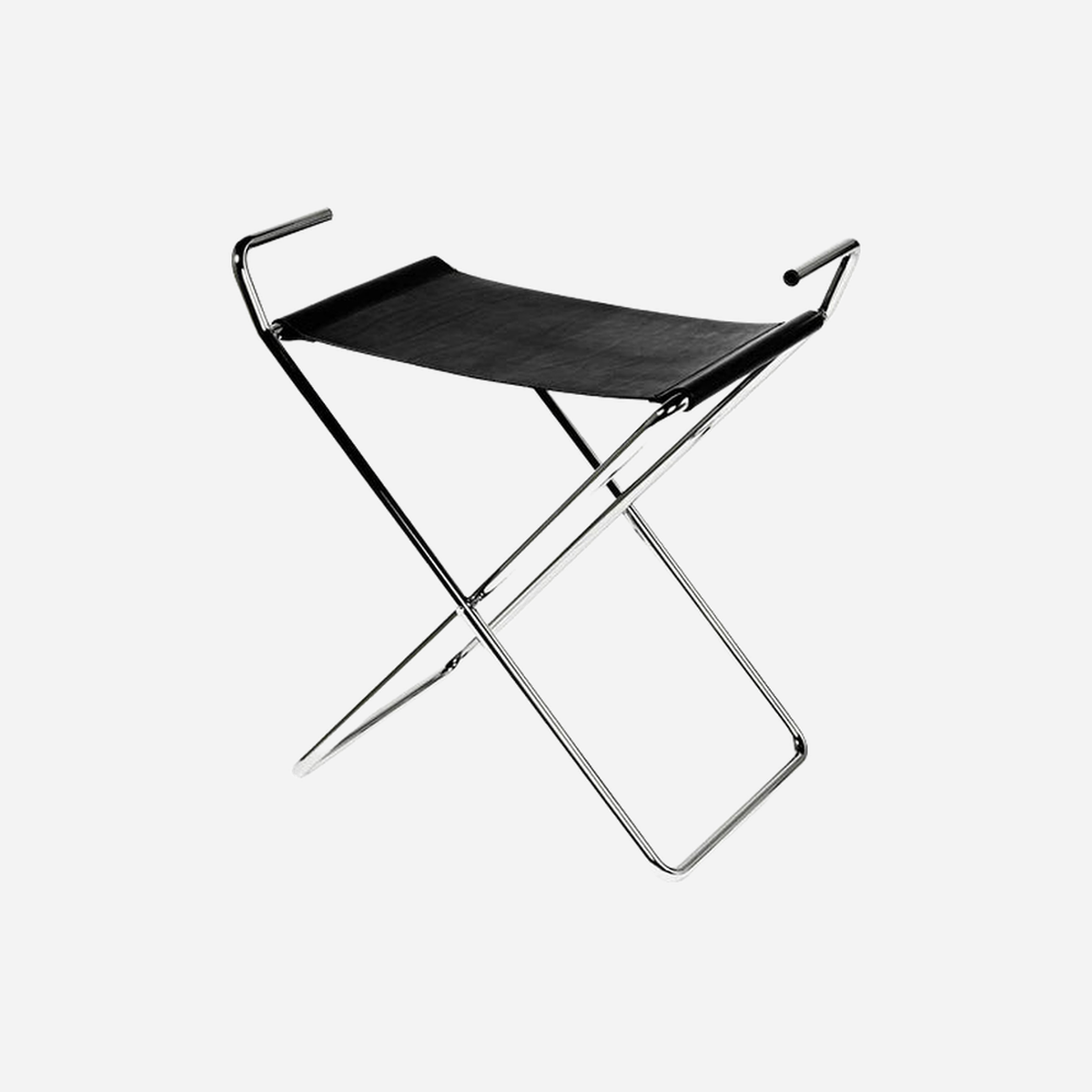 X-sit Black Leather Chromed Stool Folding Chair