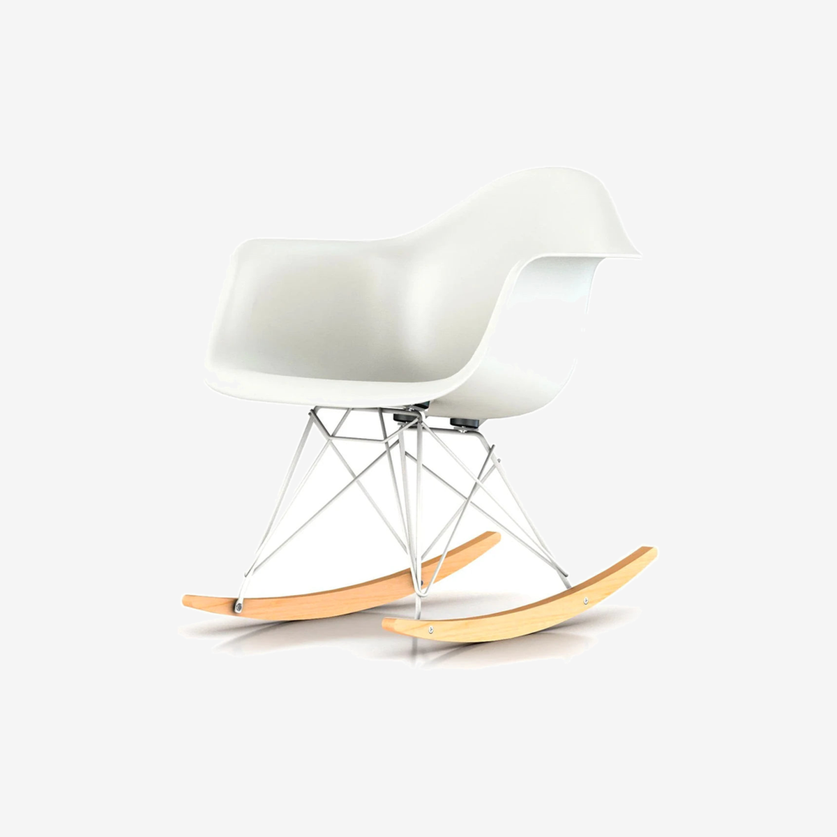 Eames Molded Plastic Armchair with Rocker Base White-Chrome-Maple (RAR)