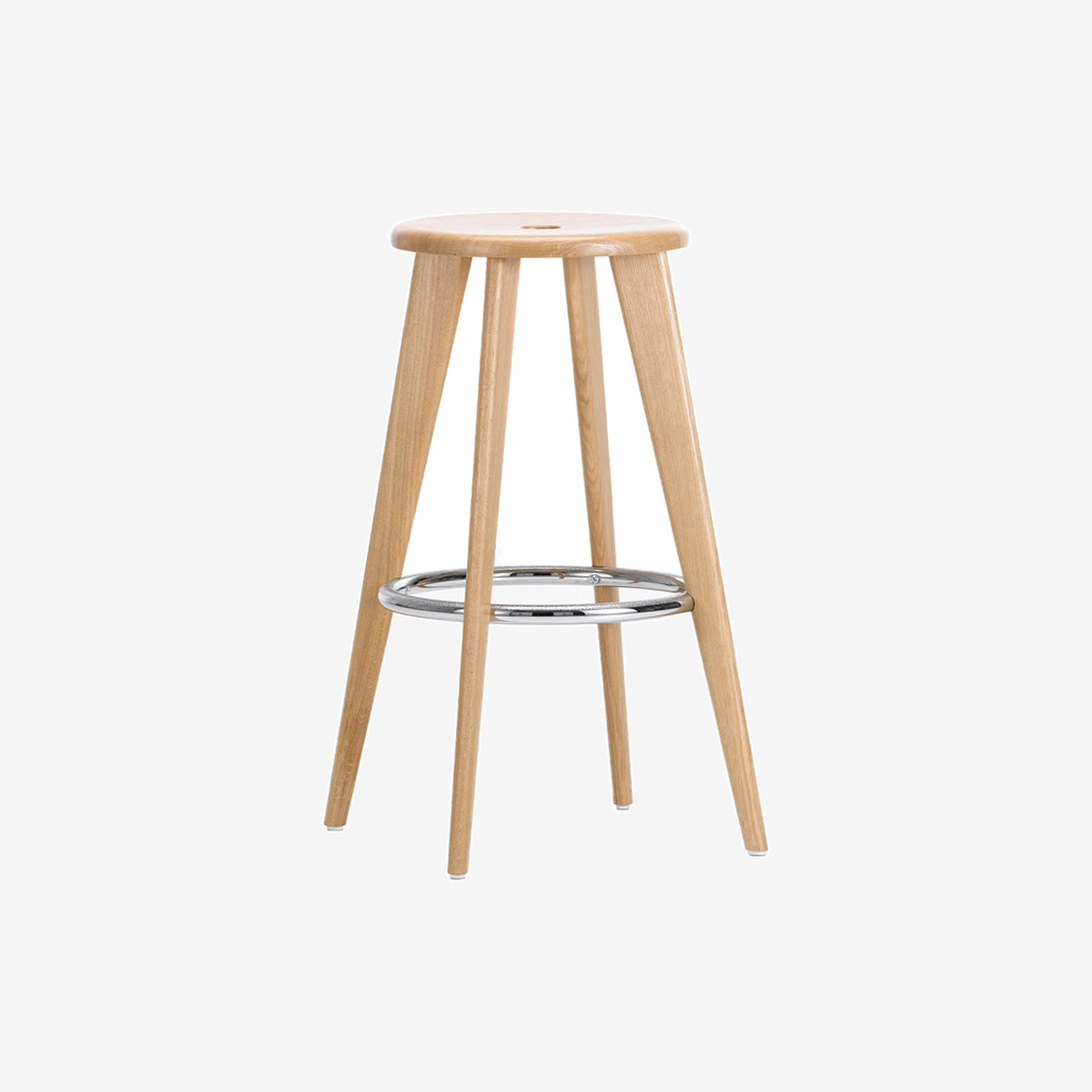 Tabouret Haut Natural Oak Chromed