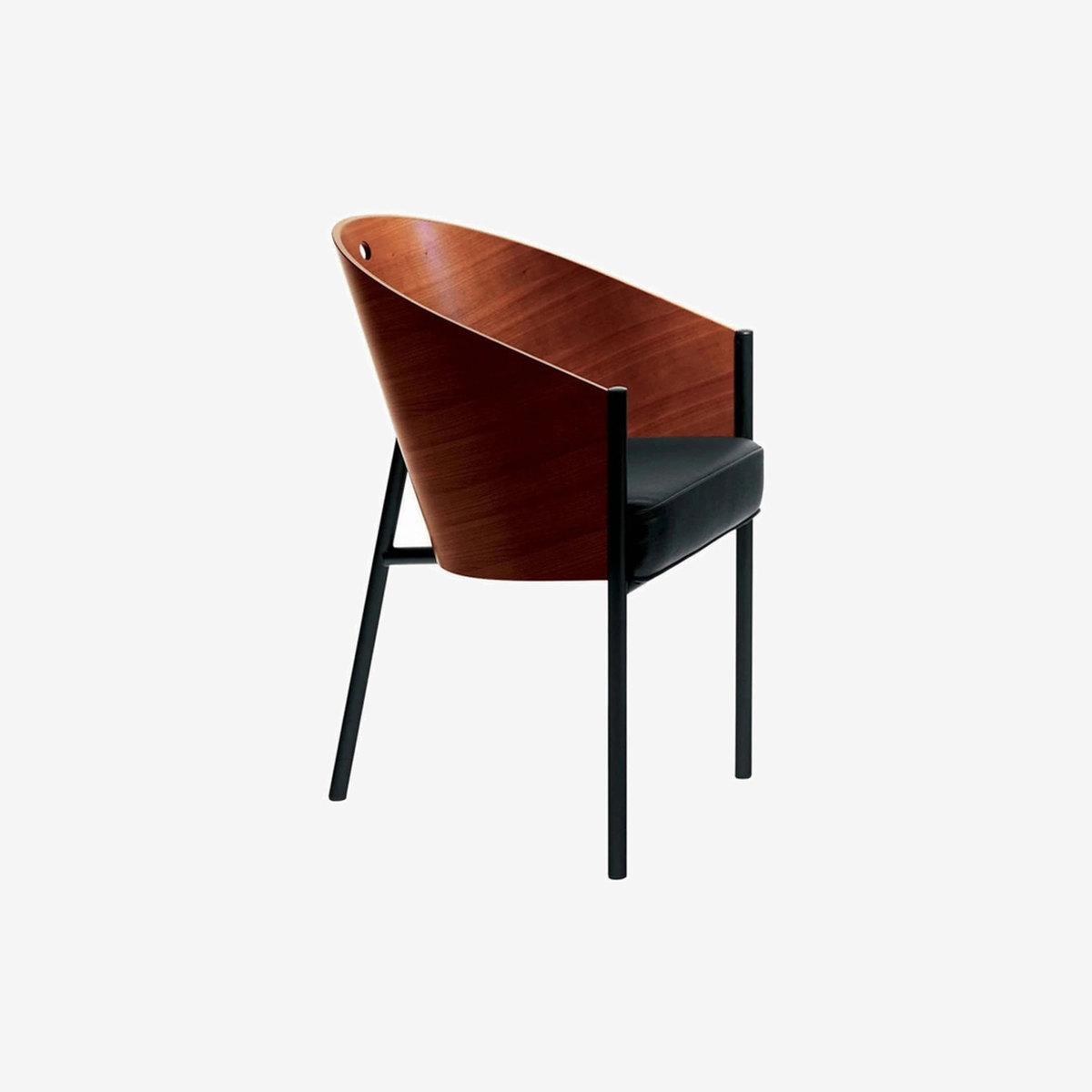 Costes Armchair Structure In Black Iron And Mahogany Shell