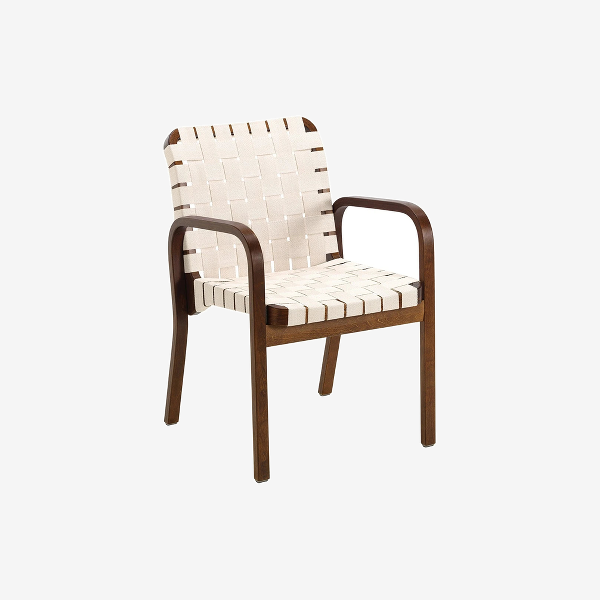 Armchair 45 Walnut Stained Natural Linen Webbing Natural-White