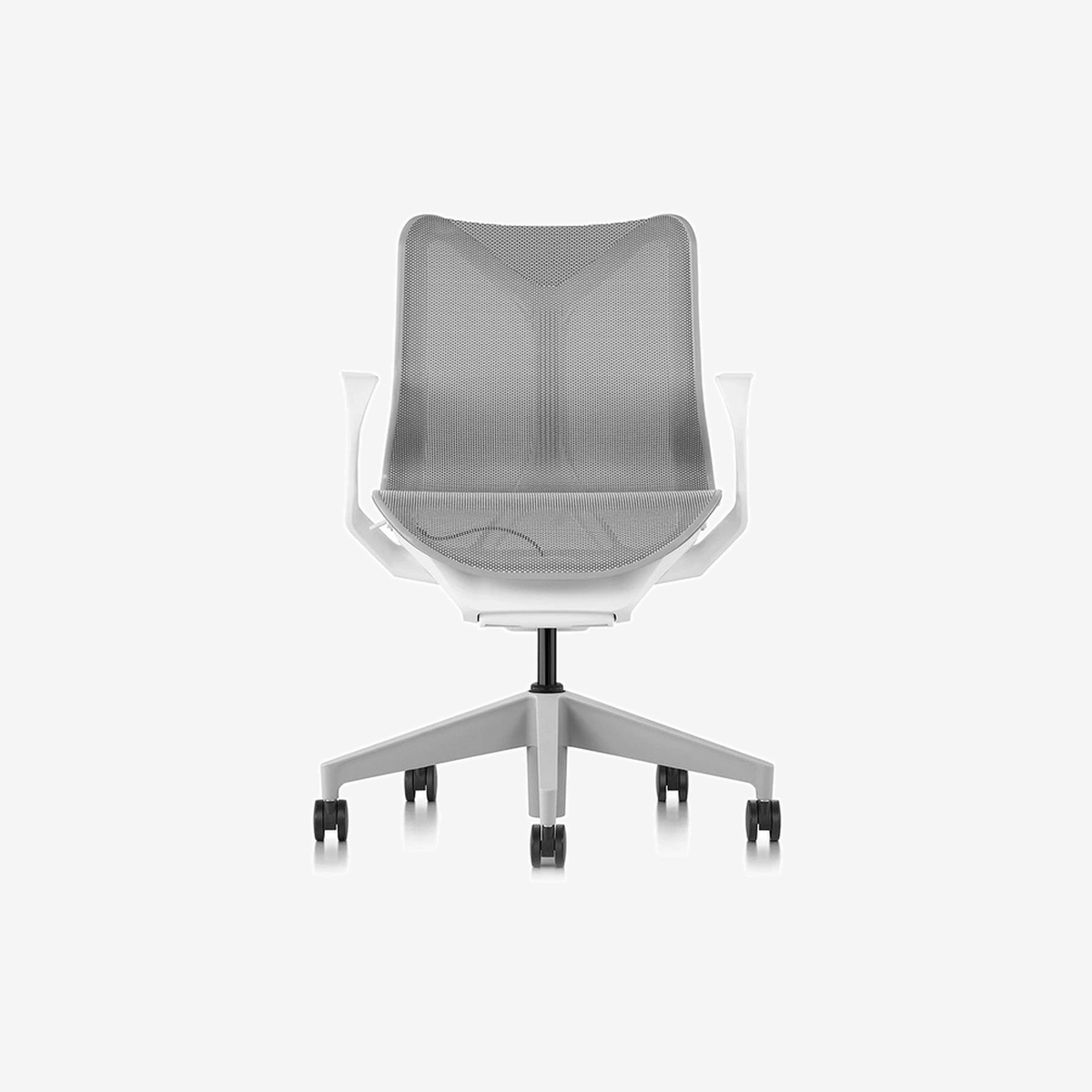 Cosm Work Chair Low Back-Fixed Arms SC8 Castors_Studio White-Mineral (Y-Tilt)