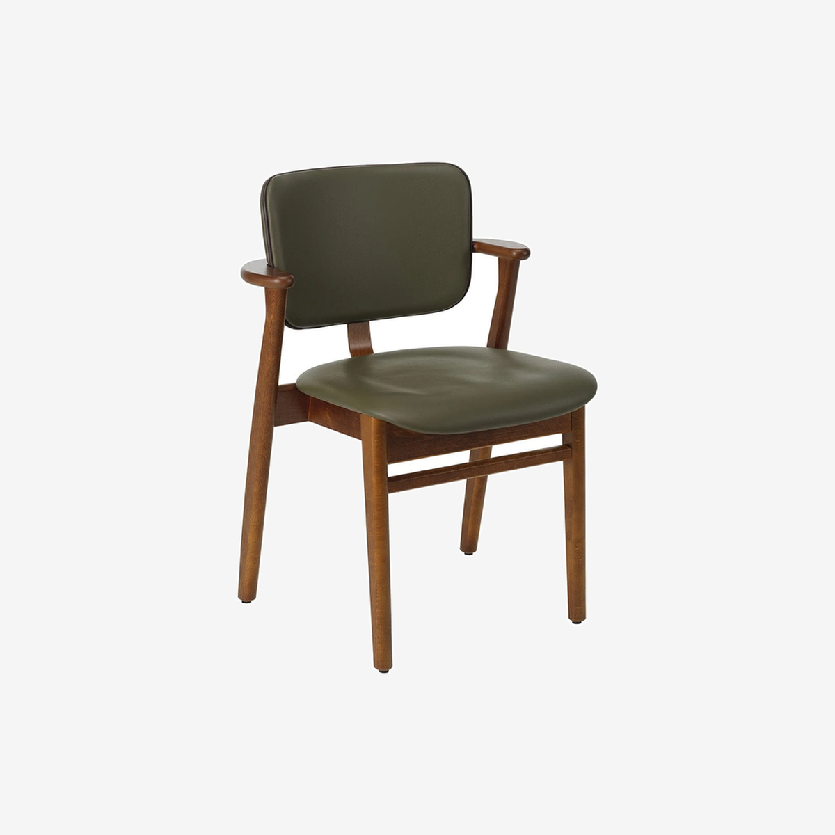 Domus Chair leather Spectrum moss leather piping Prestige coffee - Birch walnut stained