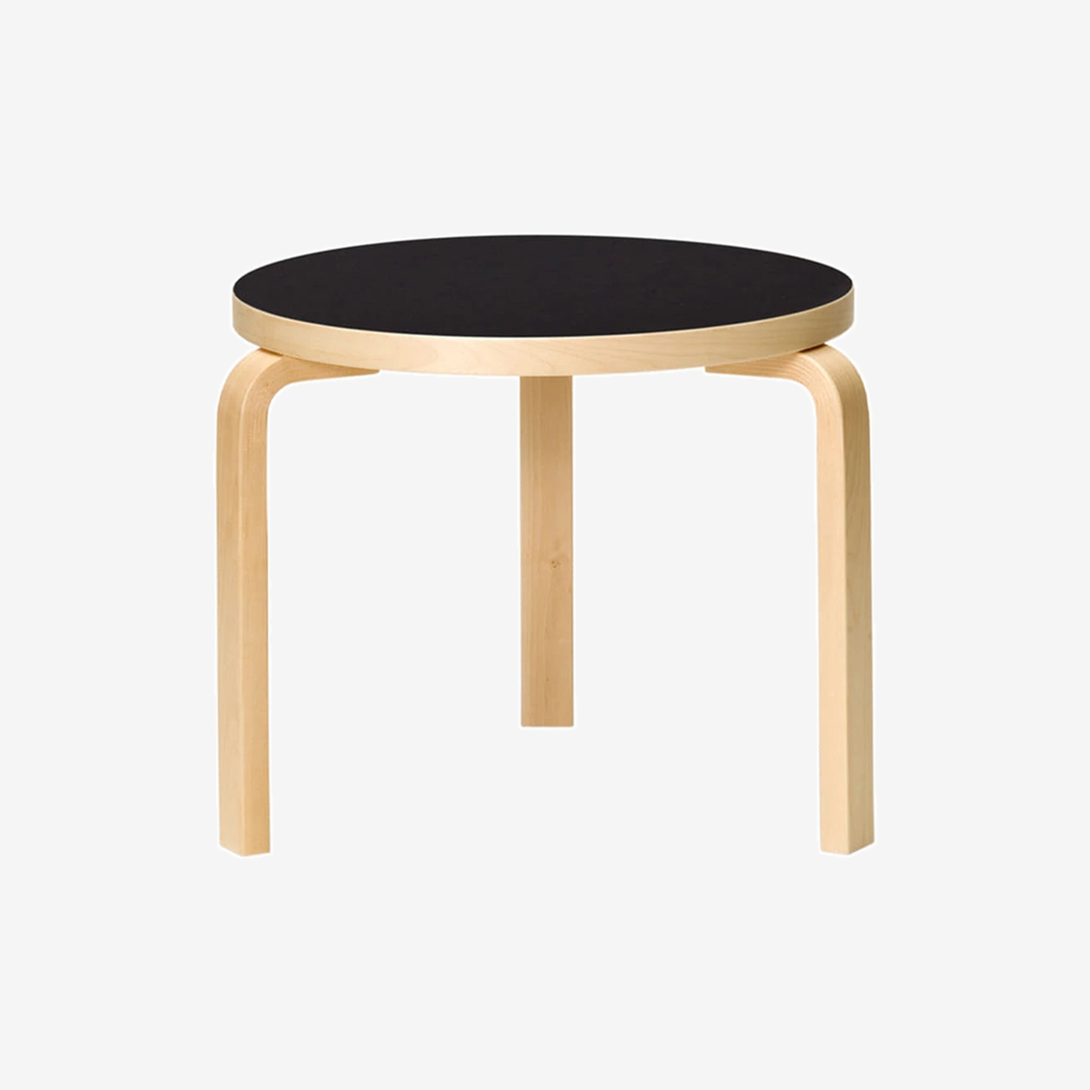 Aalto Table 90D Ø48 Black Linoleum-Birch